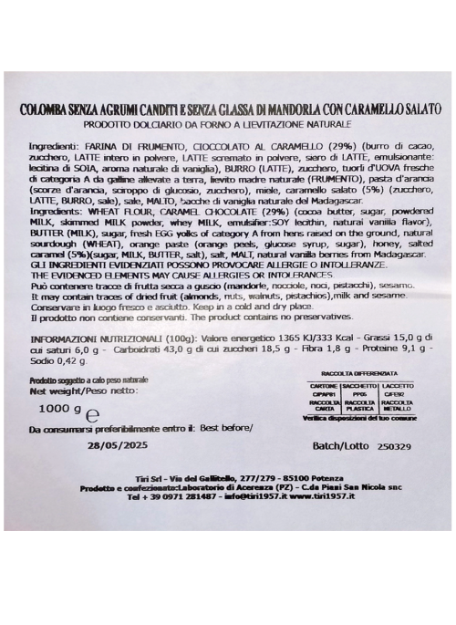 Colomba Caramello Salato Tiri 