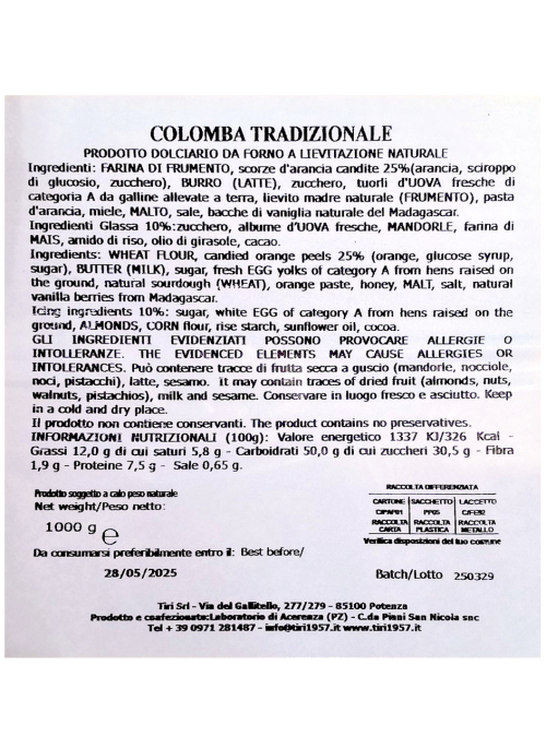 Traditional Colomba Tiri