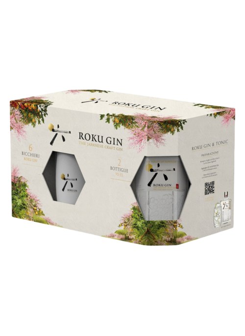 Roku Gin confezione da 2 bottiglie con 6 bicchieri Roku