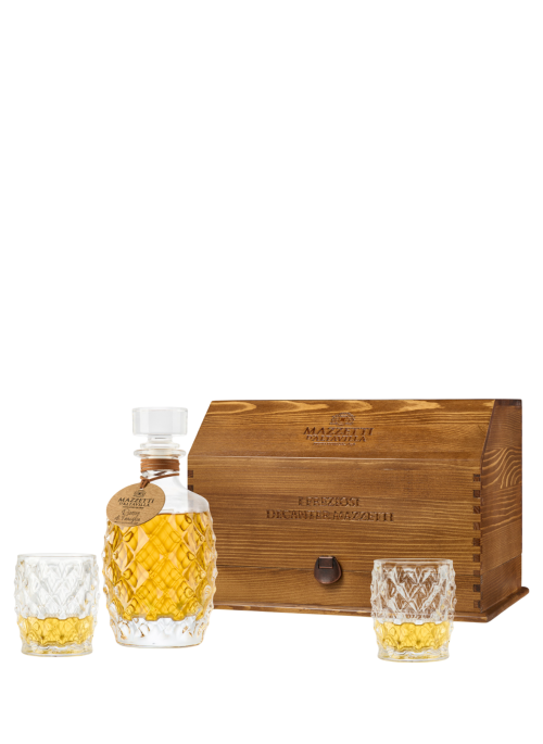 Gocce D'Autore Decanter with 13-year-old Dolcetto Riserva Grappa and 2 Glasses