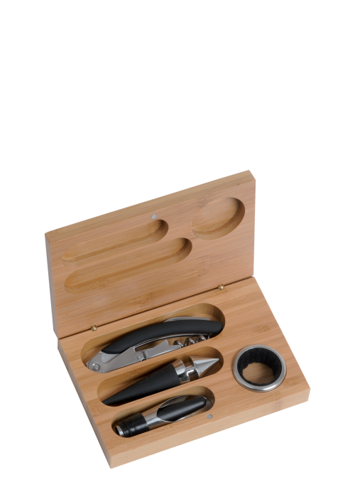 Corkscrew with 3 accessories bamboo box