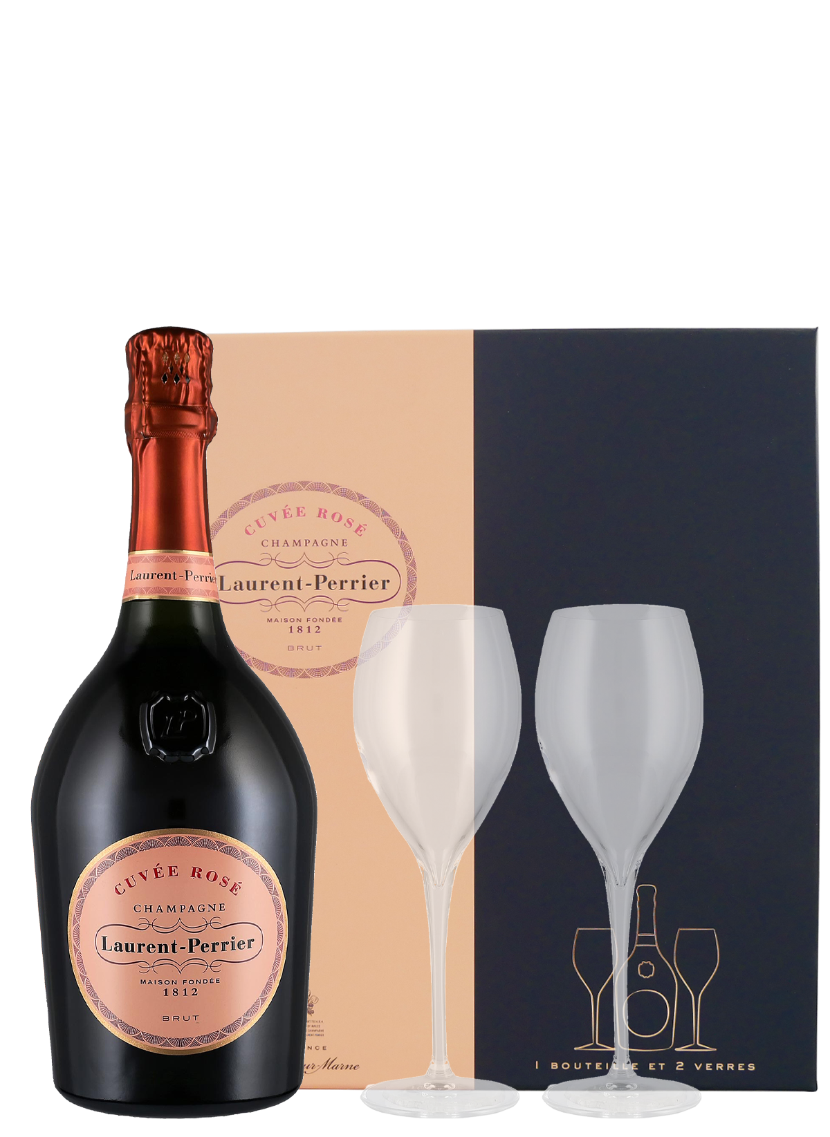 Cuvée Rosé boxed + 2 glasses Laurent-Perrier