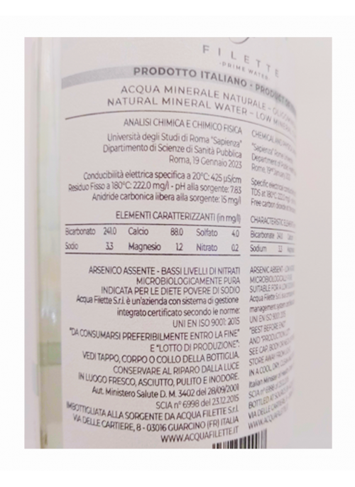 Acqua Filette Naturale in vetro da 75 cl 12 bottilie