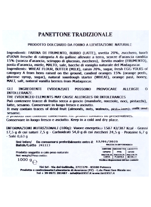 Panettone Tradizionale Tiri NV
