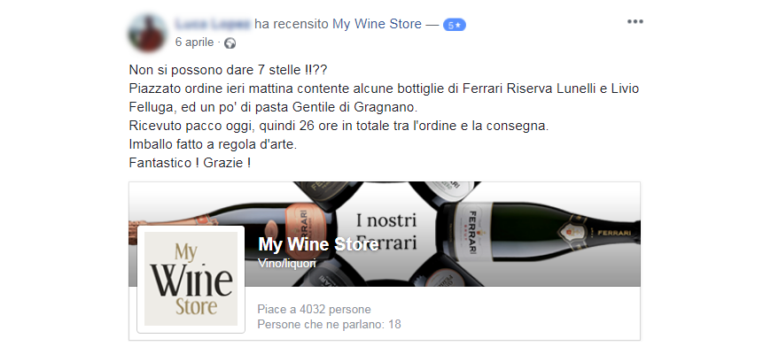 Recensione Facebook My Wine Store