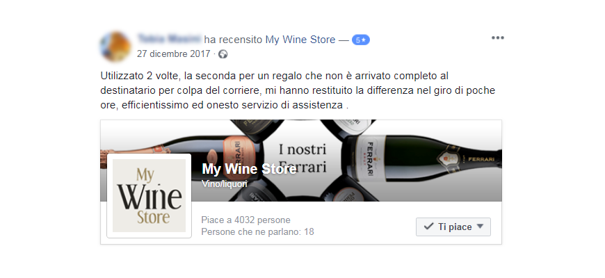 Recensione Facebook My Wine Store